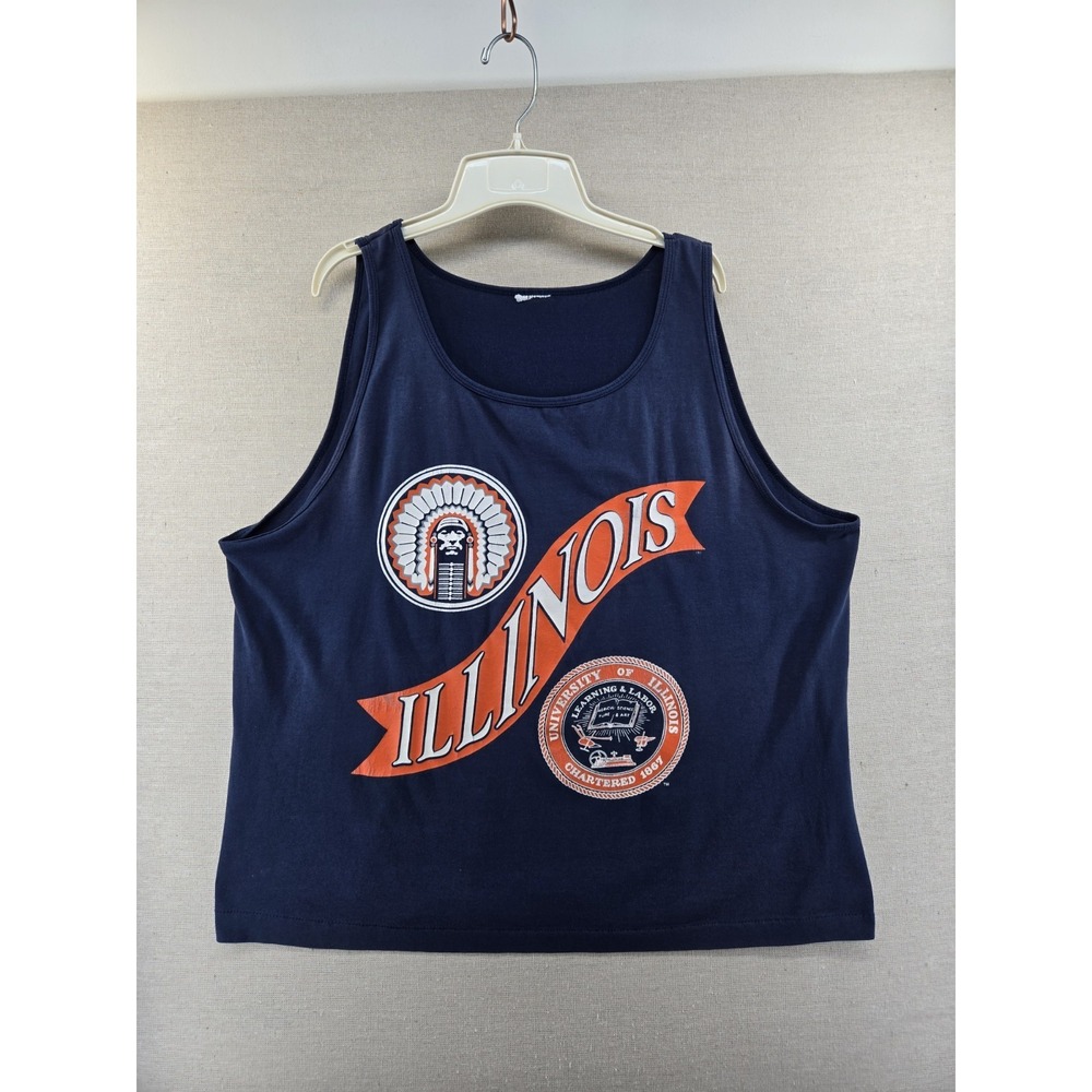 Vintage 90s University Of Illinois Tank top Large XL Blue Single Stitch USA Made